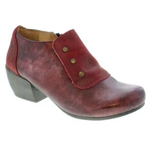 PORTOFINO Metallic Burgundy Red Leather Kitten Heel Shoes 19811 Velcro Size 9.5